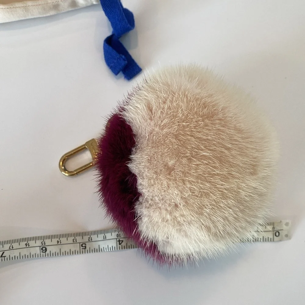 Louis Vuitton Two-Tone Fur Pom Pom Key Holder in Cream and Deep Berry